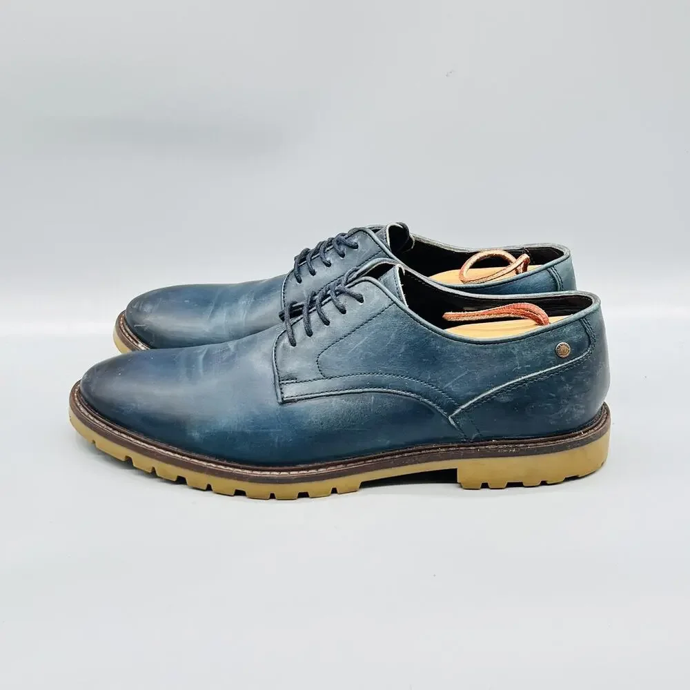 Base London Shoes Mens 11 Blue Leather Bunker Casual Sneakers Comfort Walking